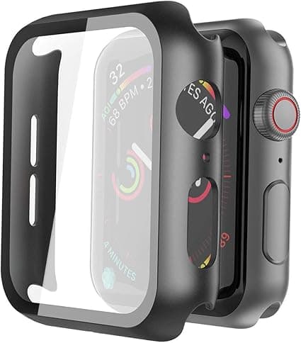 Misxi 2 Pack Hard PC Case with Tempered Glass Screen Protector Compatible with Apple Watch SE 2 (2024) SE Series 6 Series 5 Series 4 44mm, Black