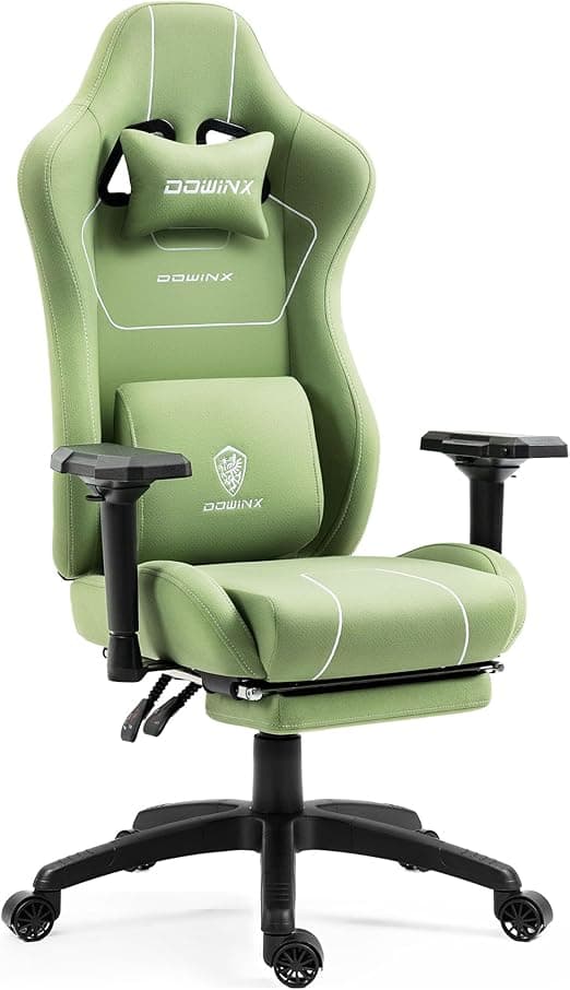 Dowinx Gaming Chair Tech Fabric with Pocket Spring Cushion, Ergonomic Computer Chair with Massage Lumbar Support and Footrest, Comfortable Reclining Game Office Chair 300lbs for Adult and Teen, Green