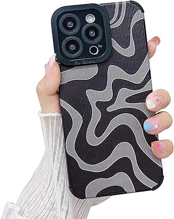 Designed for iPhone 14 Pro Max Phone Case, Soft PU Leather TPU and Cute Art Wavy Painted for Women Girls, Slim Protective Shockproof Compatible with iPhone Case (Grey, iPhone 14 Pro Max)