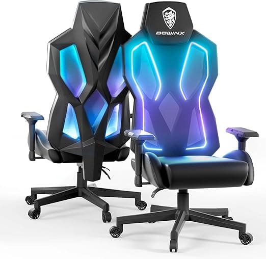 Dowinx RGB Gaming Chair with LED Lights, Ergonomic Computer Chair for Adults, Reclining Chair, Video Game Chair with Adjustable Lumbar Suppor, Headrest,4D Arms (Black)